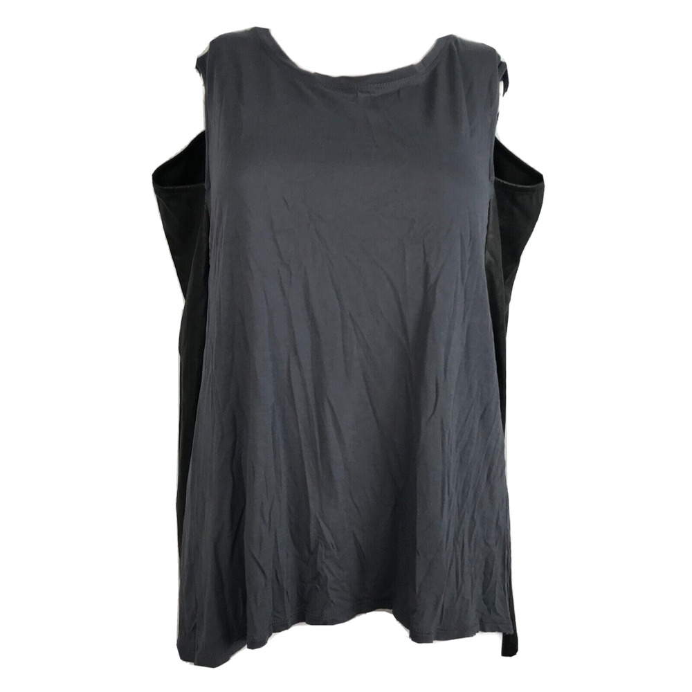 BCBG Maxazria Shirt Womens Sz S Gray Judson Faux Leather Cold Shoulder Top
